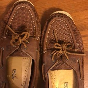 Sperry Woven Leather Topsider Boat Shoes in Brown
